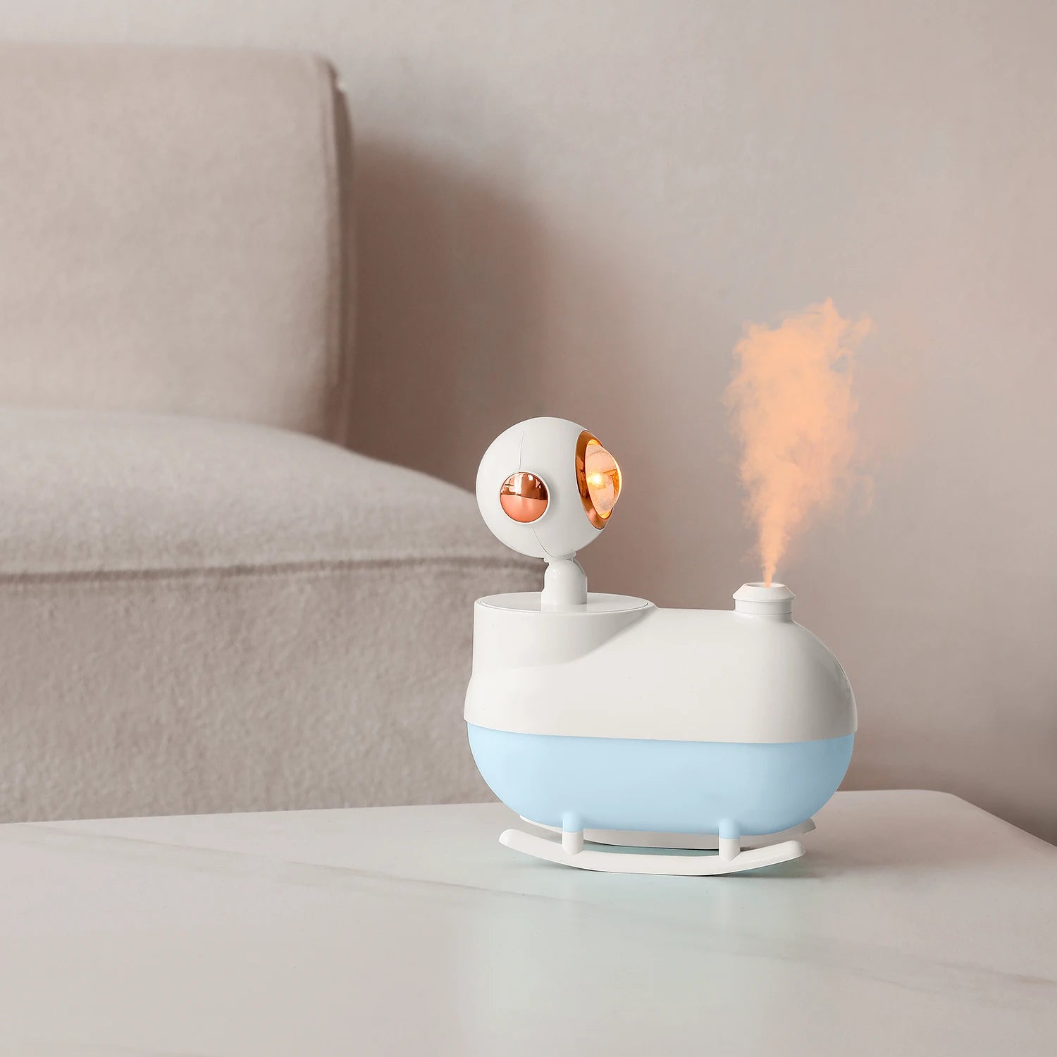 Mini umidificator cu abur rece și lumină ambientală caldă