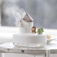 Umidificator decorativ cu moară, efect dublu de abur și melodii relaxante - Alb