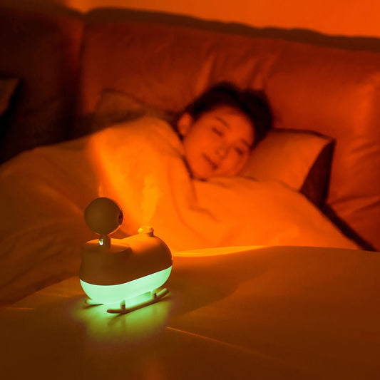 Mini umidificator cu abur rece și lumină ambientală caldă