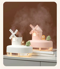 Umidificator decorativ cu moară, efect dublu de abur și melodii relaxante - Alb