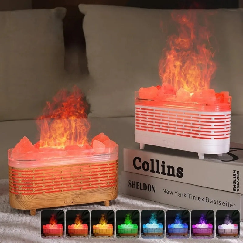 Difuzor de uleiuri esențiale cu lumină caldă și cristale de sare de Himalaya