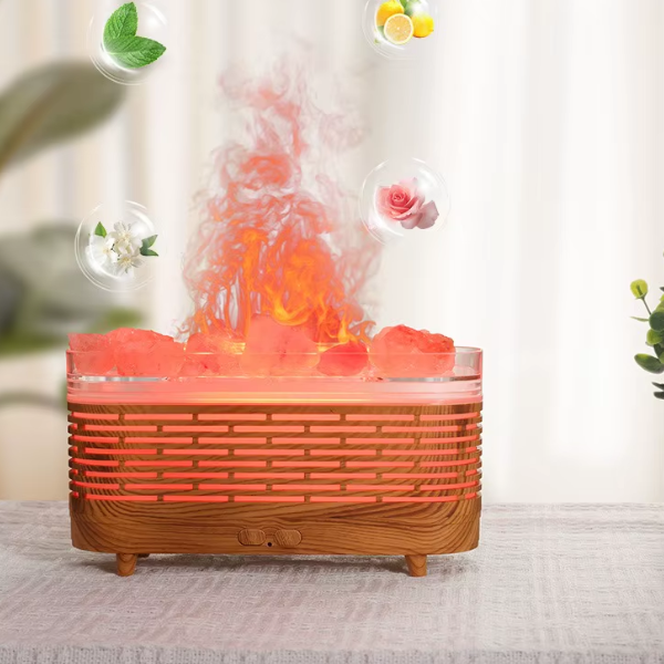 Difuzor de uleiuri esențiale cu lumină caldă și cristale de sare de Himalaya